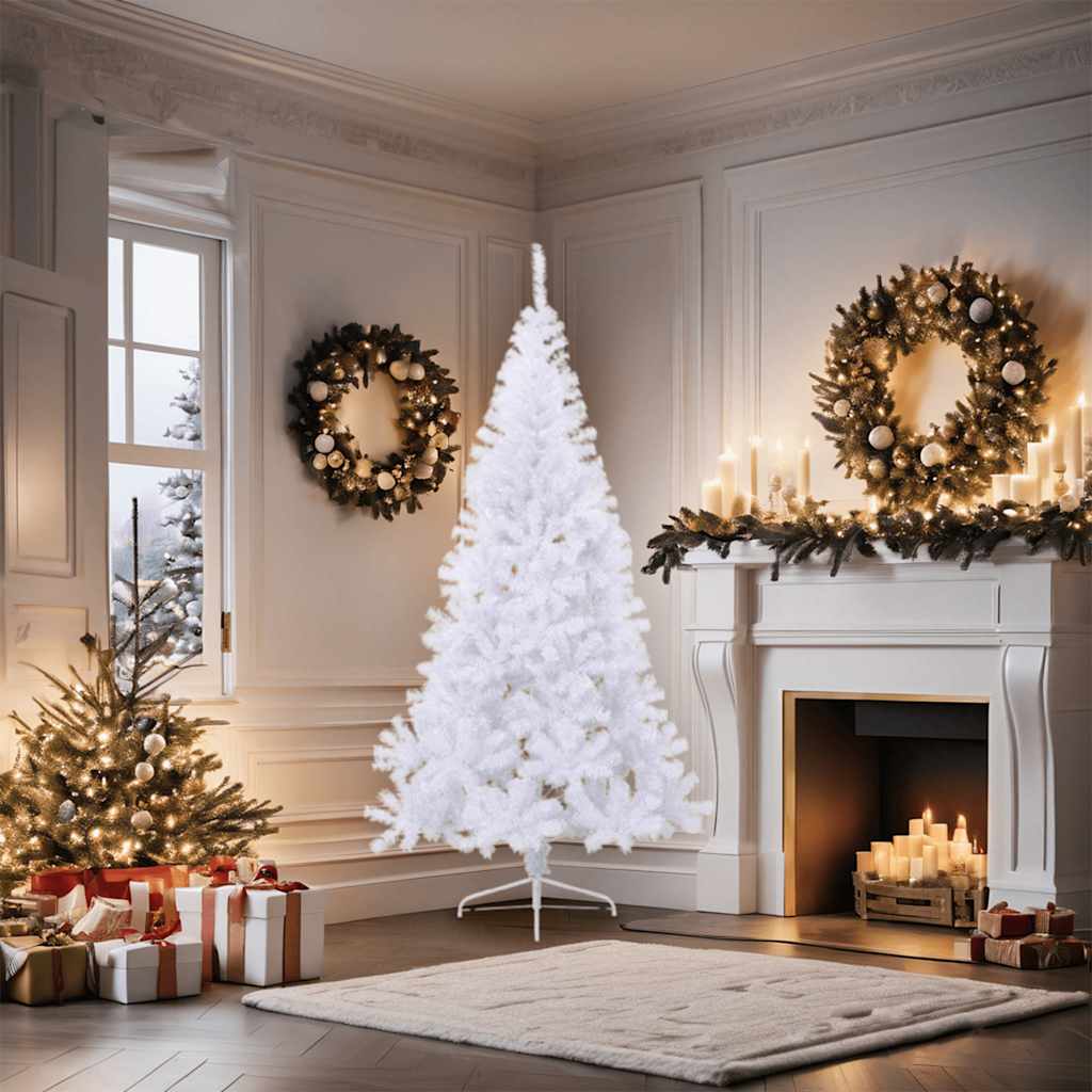 Künstlicher Halb-Weihnachtsbaum mit Ständer Weiß 180 cm PVC