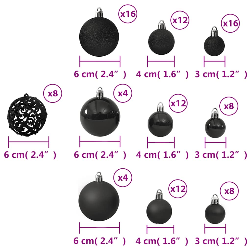 100-tlg. Weihnachtskugel-Set Schwarz