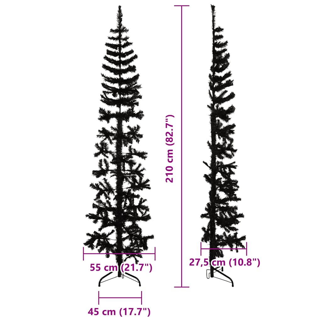 Künstlicher Halb-Weihnachtsbaum Ständer Schlank Schwarz 210 cm