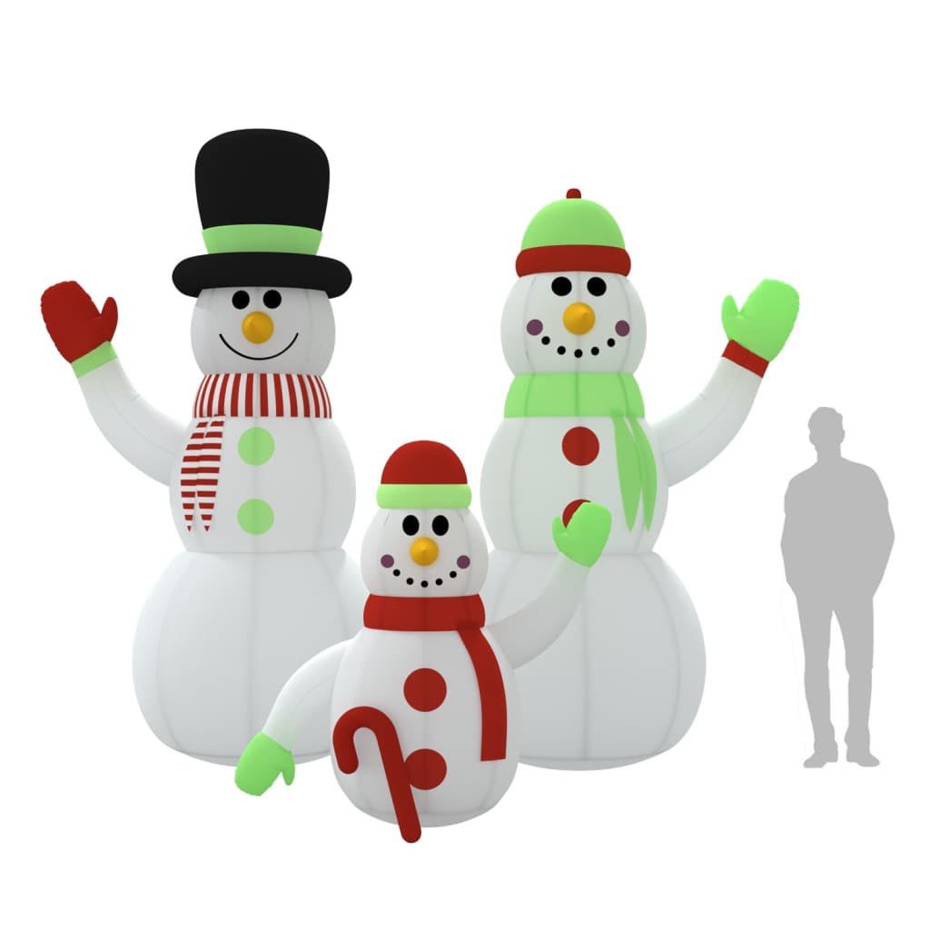 Aufblasbare Schneemann-Familie mit LEDs 360 cm