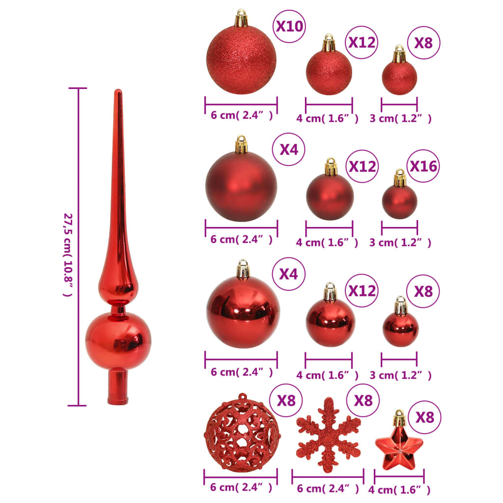 111-tlg. Weihnachtskugel-Set Rot Polystyrol