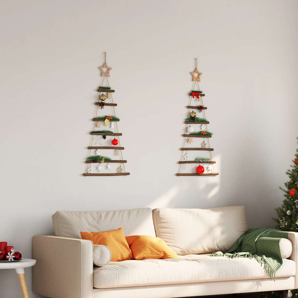 Hängende Weihnachtsbäume mit Spitzensternen 2 Stk. 42x90 cm Naturzweig