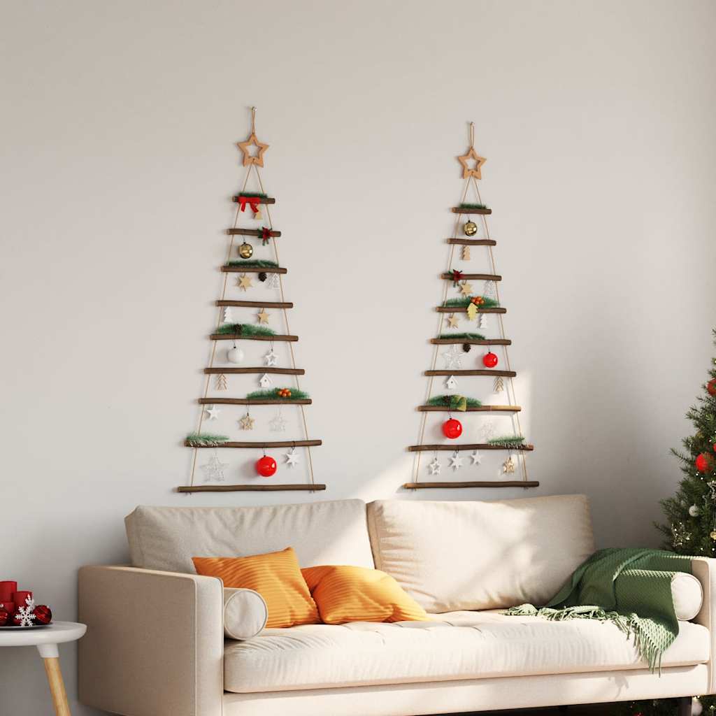 Hängende Weihnachtsbäume mit Spitzensternen 2 Stk. 55x120 cm Naturzweig