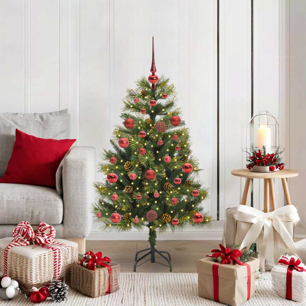 Künstlicher Klapp-Weihnachtsbaum mit Tannenzapfen Grün 120 cm