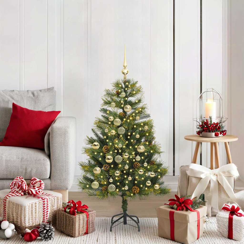 Künstlicher Klapp-Weihnachtsbaum mit Tannenzapfen Grün 120 cm