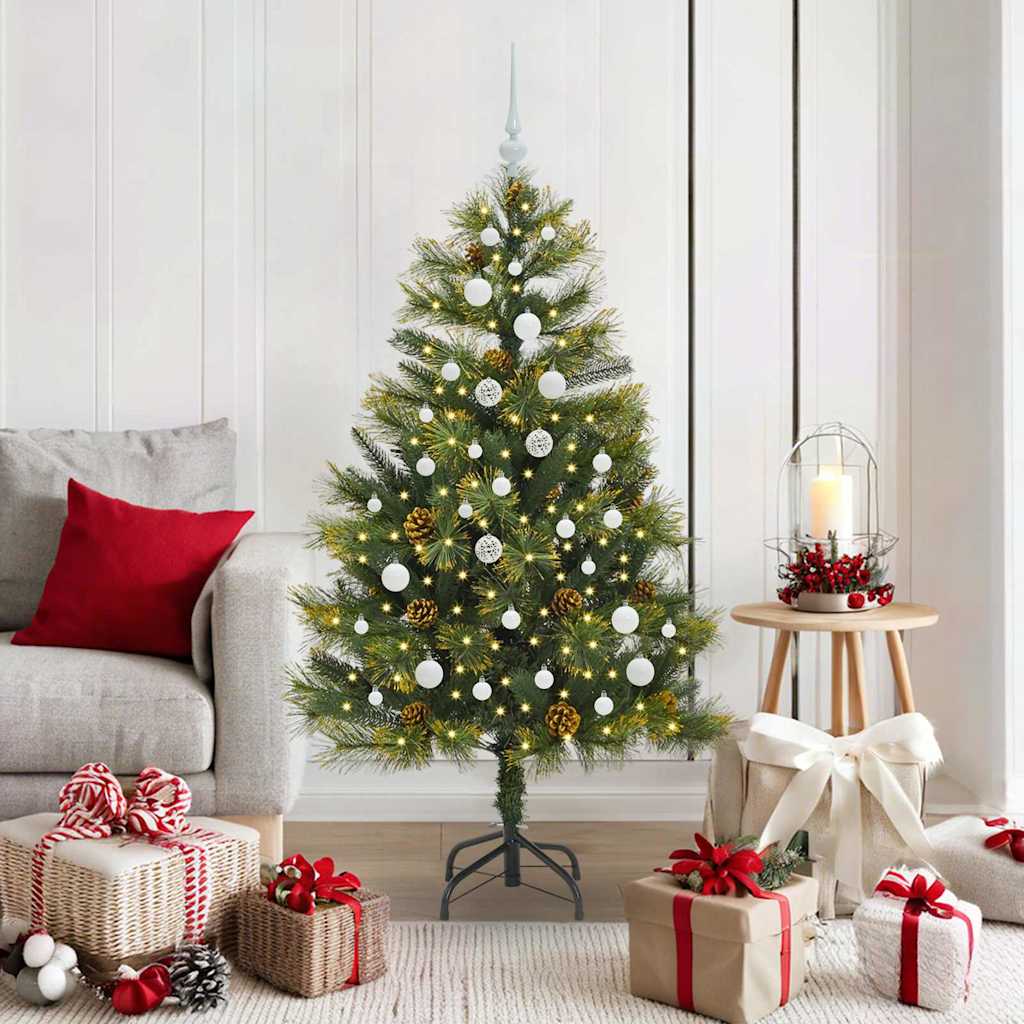 Künstlicher Klapp-Weihnachtsbaum mit Tannenzapfen Grün 150 cm
