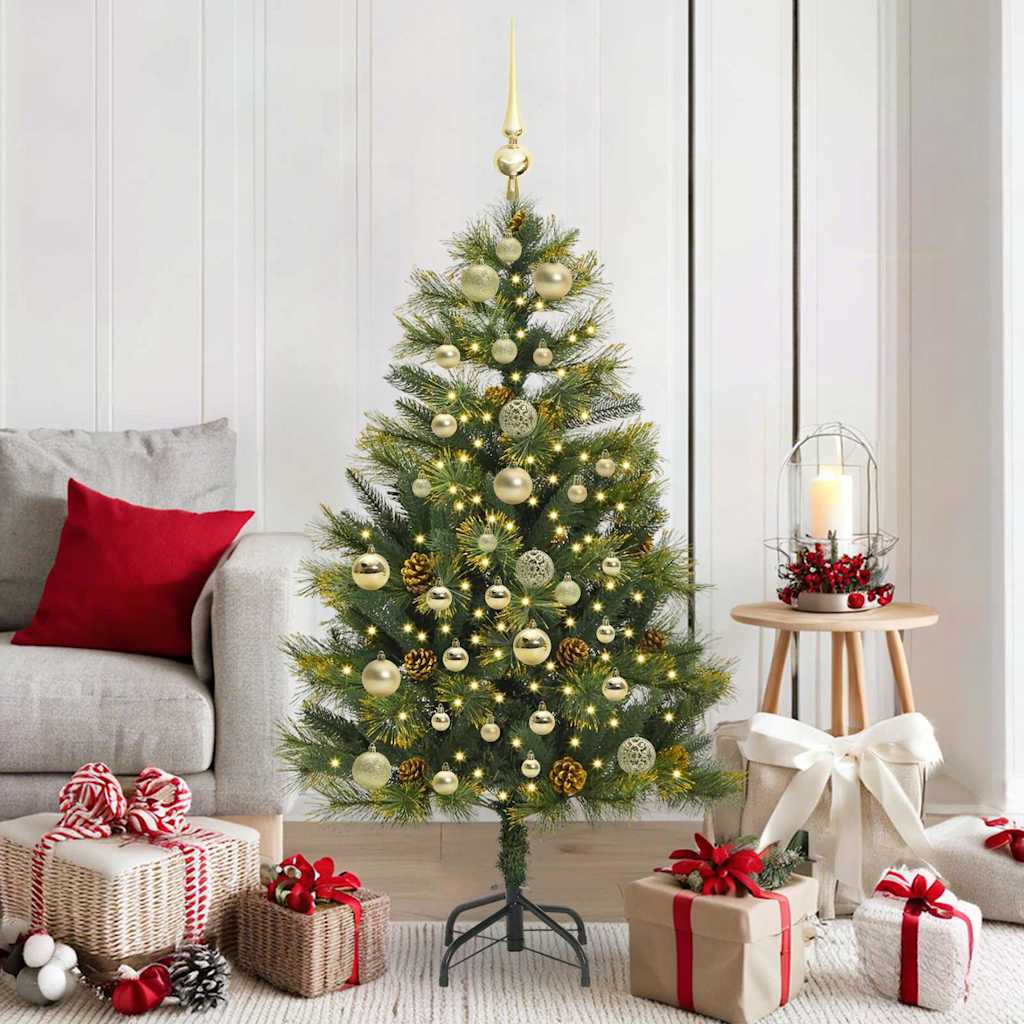 Künstlicher Klapp-Weihnachtsbaum mit Tannenzapfen Grün 150 cm