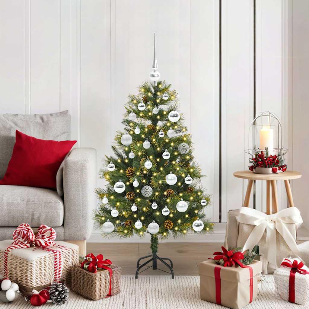 Künstlicher Klapp-Weihnachtsbaum mit Tannenzapfen Grün 150 cm