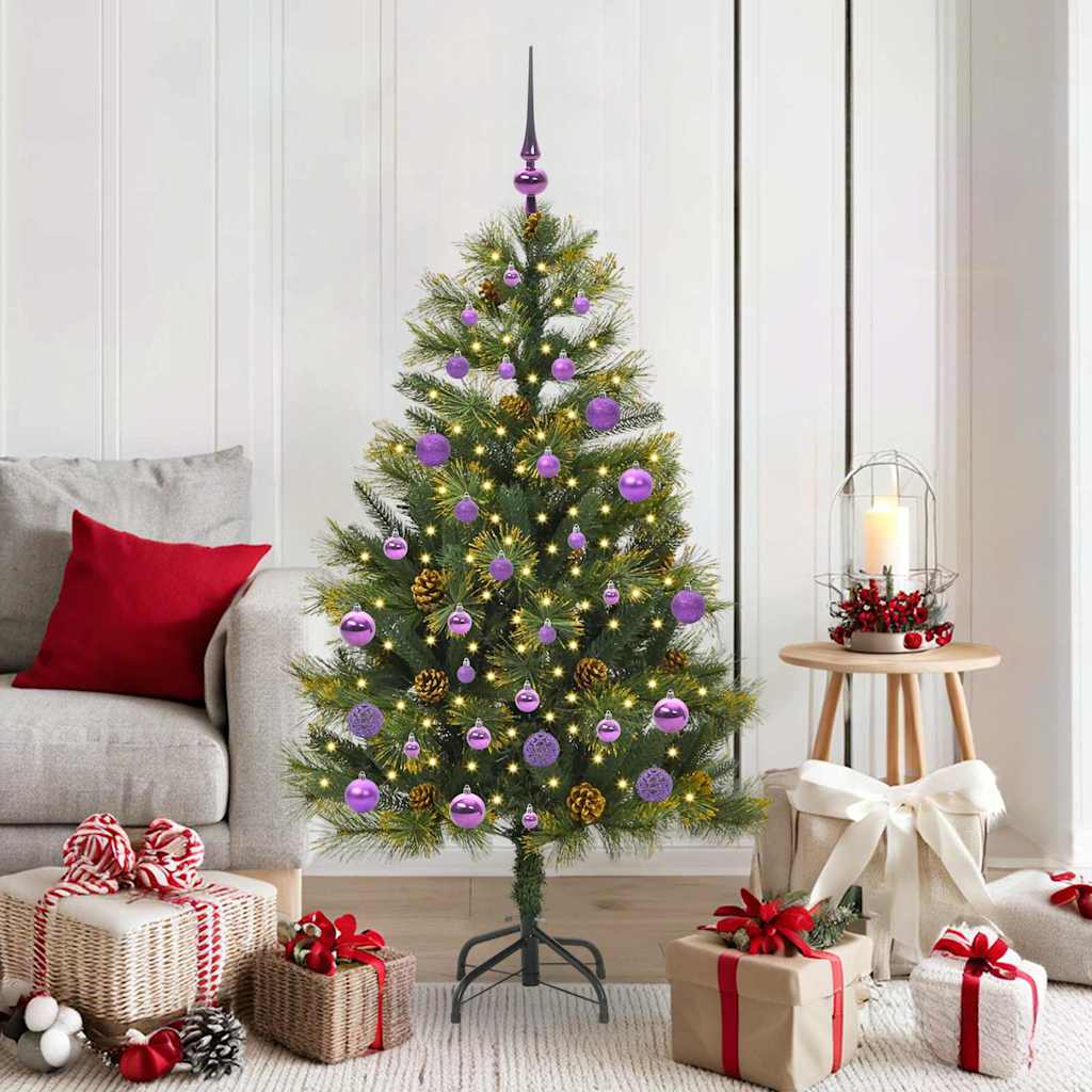 Künstlicher Klapp-Weihnachtsbaum mit Tannenzapfen Grün 150 cm