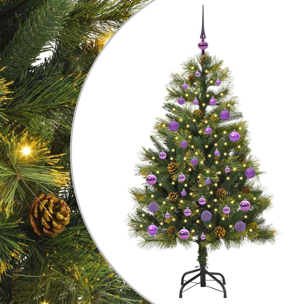 Künstlicher Klapp-Weihnachtsbaum mit Tannenzapfen Grün 150 cm