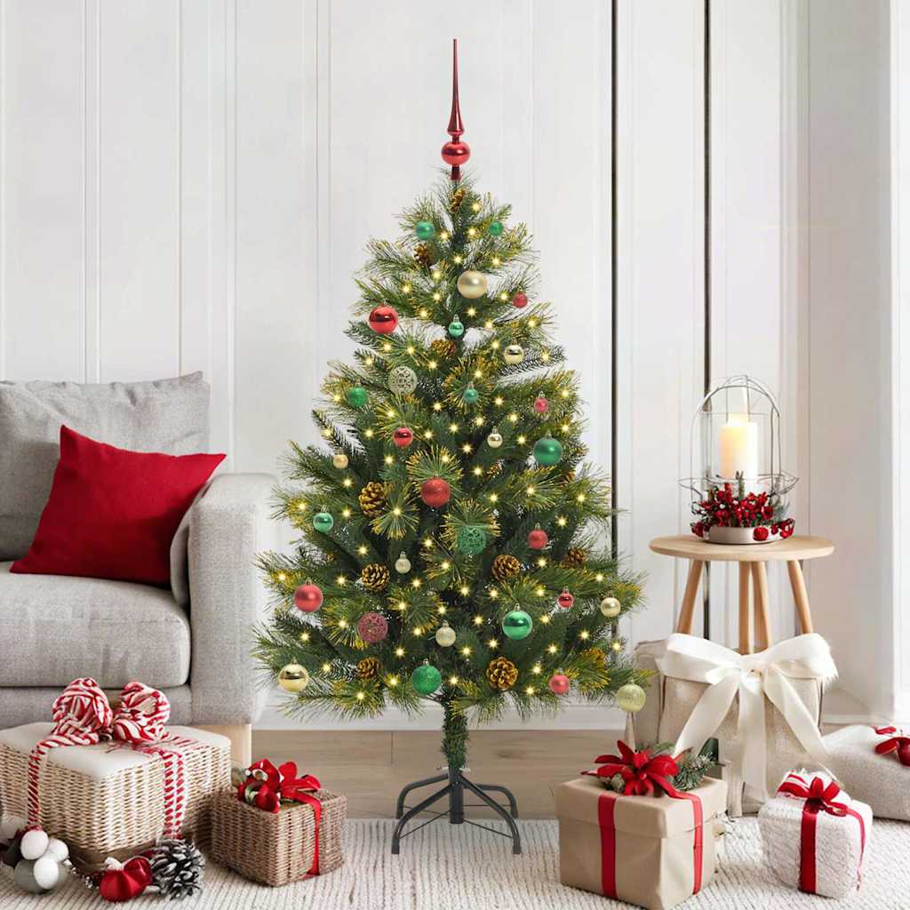 Künstlicher Klapp-Weihnachtsbaum mit Tannenzapfen Grün 150 cm