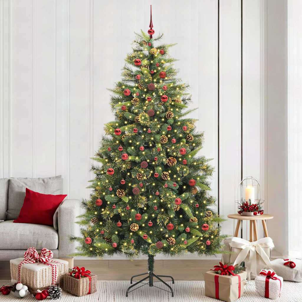 Künstlicher Klapp-Weihnachtsbaum mit Tannenzapfen Grün 240 cm