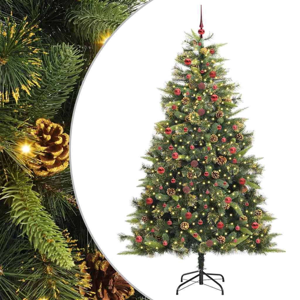 Künstlicher Klapp-Weihnachtsbaum mit Tannenzapfen Grün 240 cm