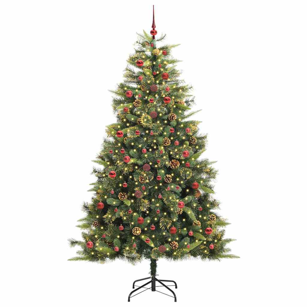Künstlicher Klapp-Weihnachtsbaum mit Tannenzapfen Grün 240 cm