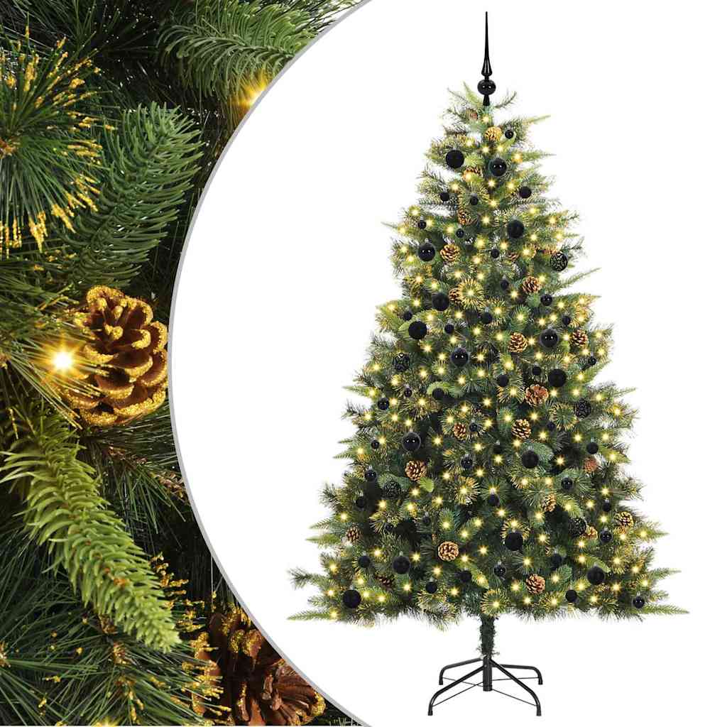 Künstlicher Klapp-Weihnachtsbaum mit Tannenzapfen Grün 240 cm