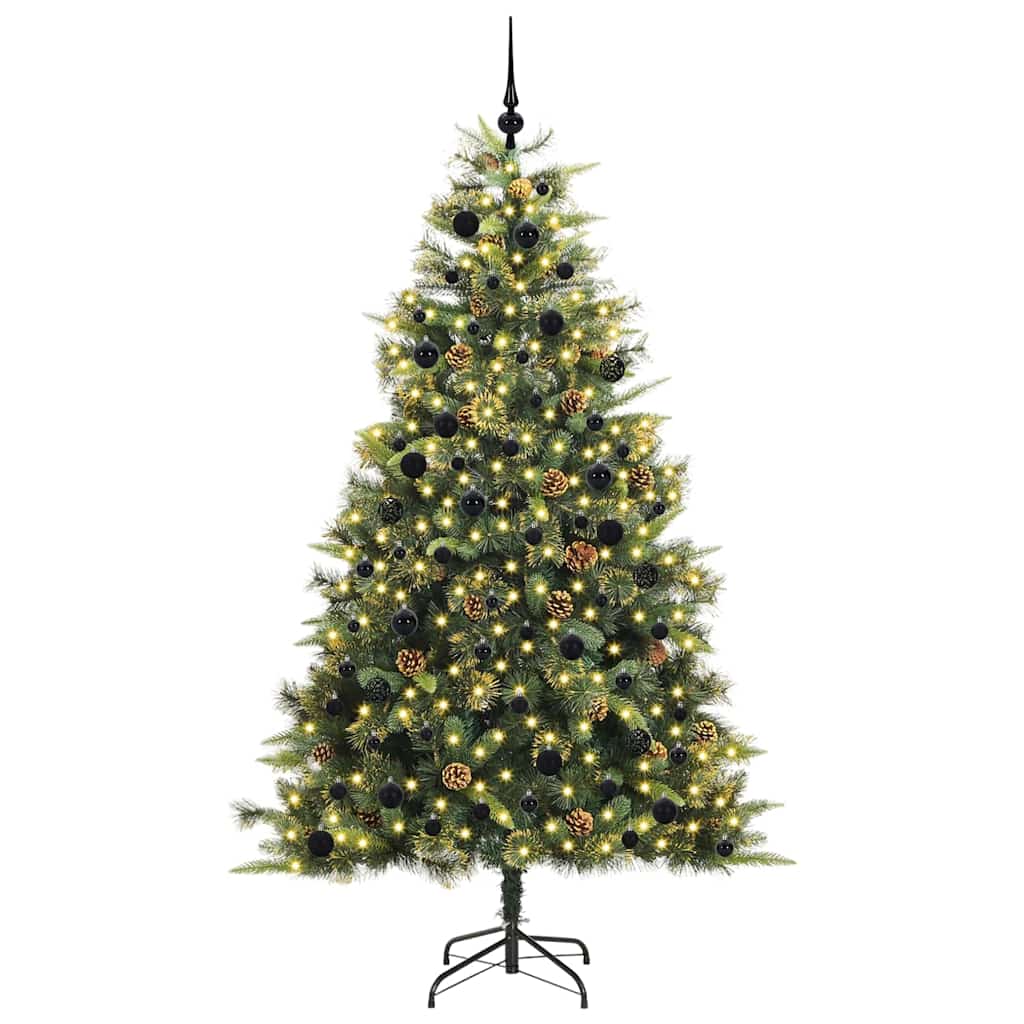 Künstlicher Klapp-Weihnachtsbaum mit Tannenzapfen Grün 240 cm
