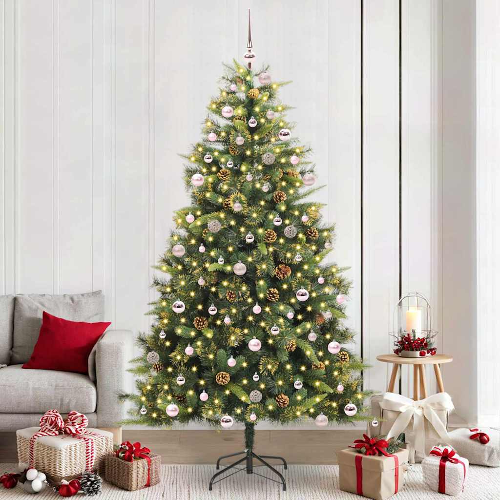 Künstlicher Klapp-Weihnachtsbaum mit Tannenzapfen Grün 240 cm