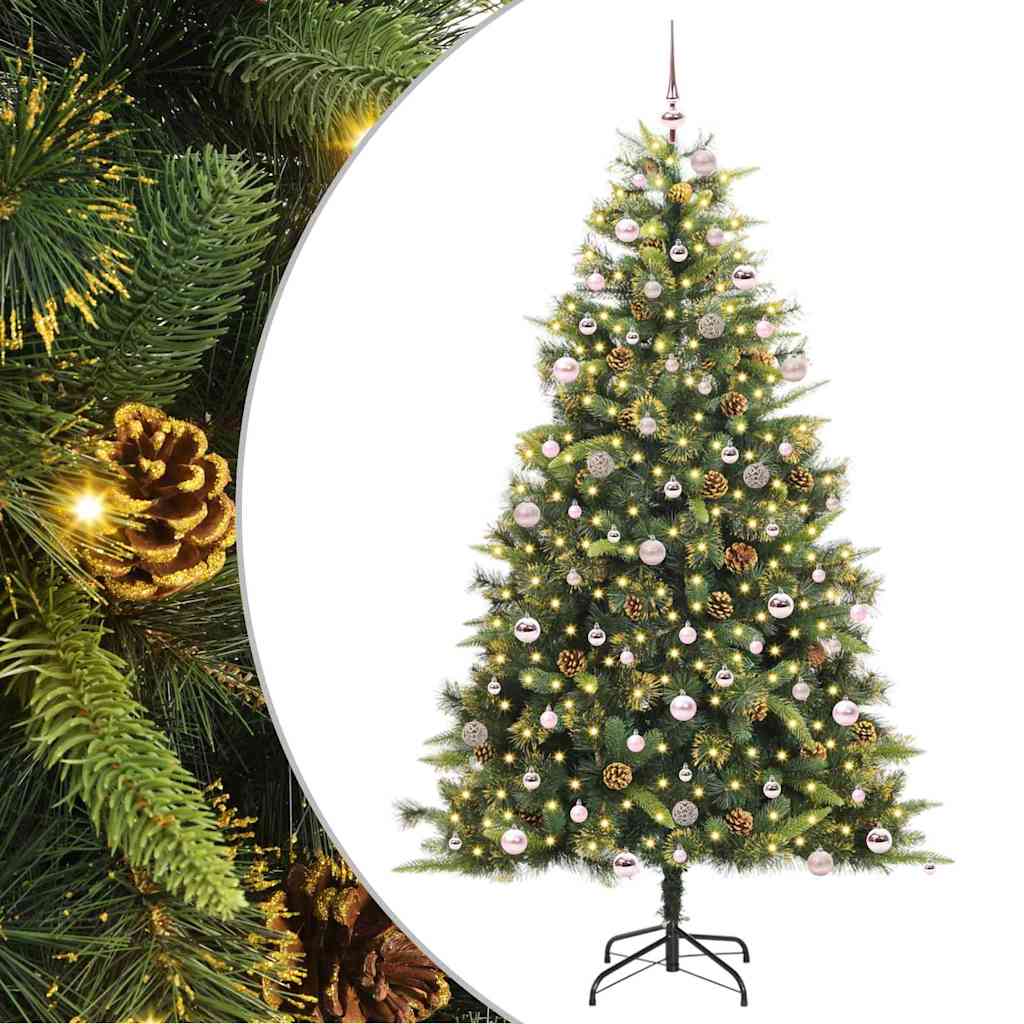 Künstlicher Klapp-Weihnachtsbaum mit Tannenzapfen Grün 240 cm