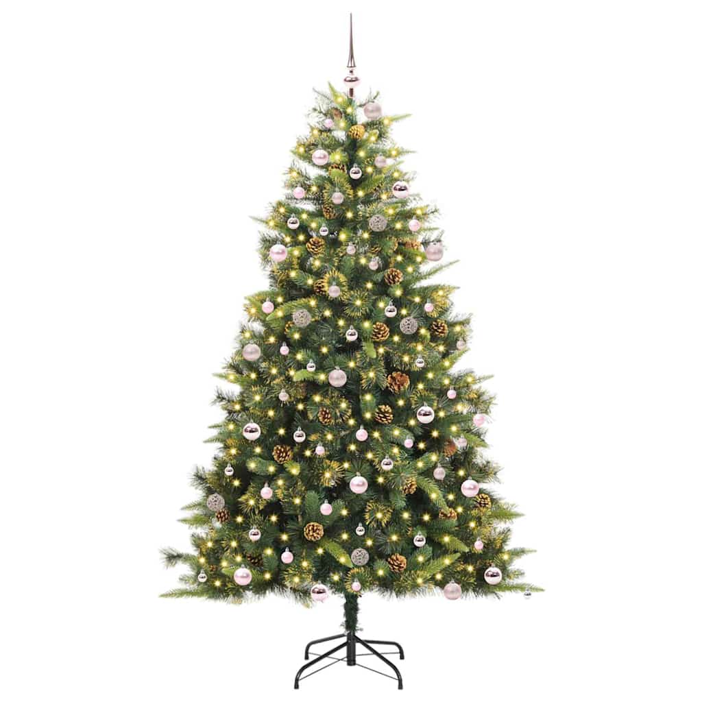 Künstlicher Klapp-Weihnachtsbaum mit Tannenzapfen Grün 240 cm
