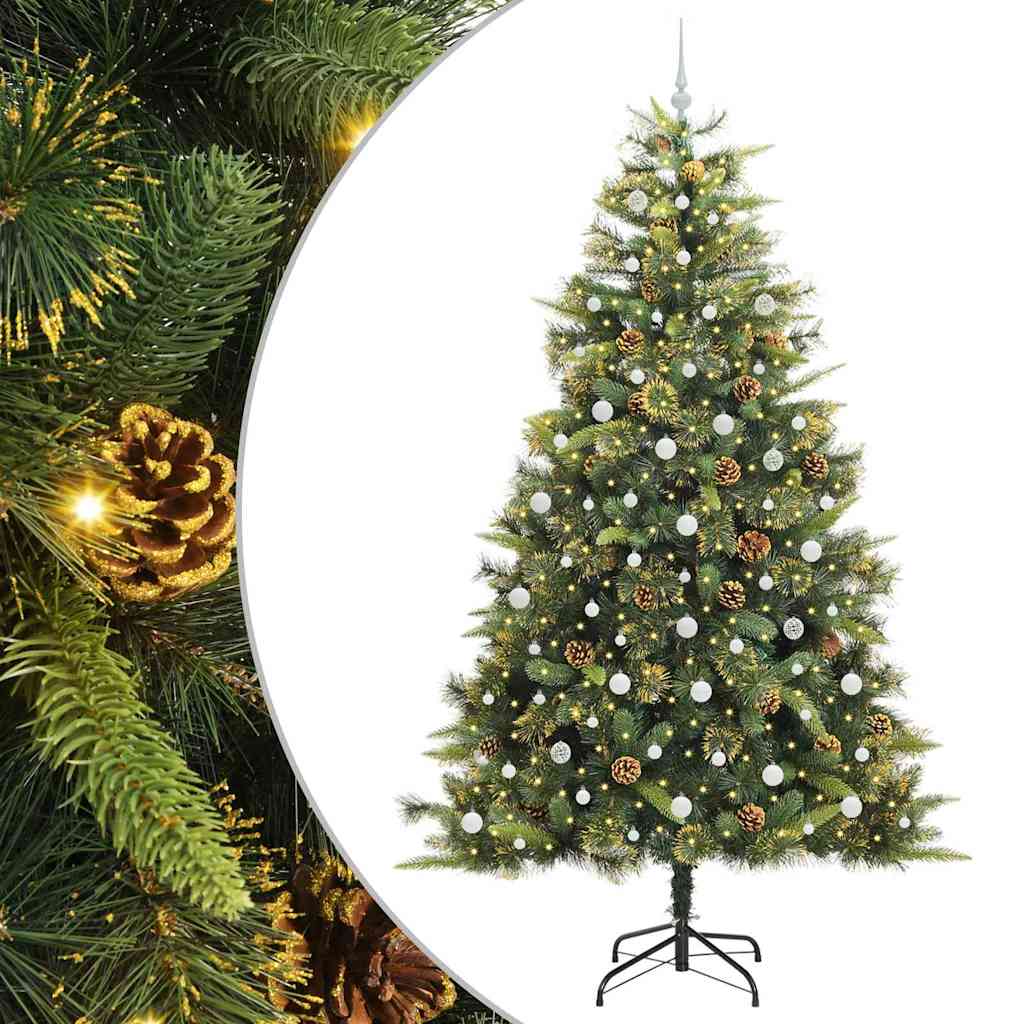 Künstlicher Klapp-Weihnachtsbaum mit Tannenzapfen Grün 240 cm
