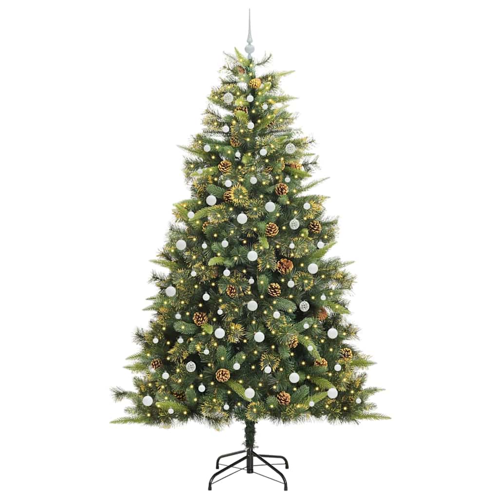 Künstlicher Klapp-Weihnachtsbaum mit Tannenzapfen Grün 240 cm