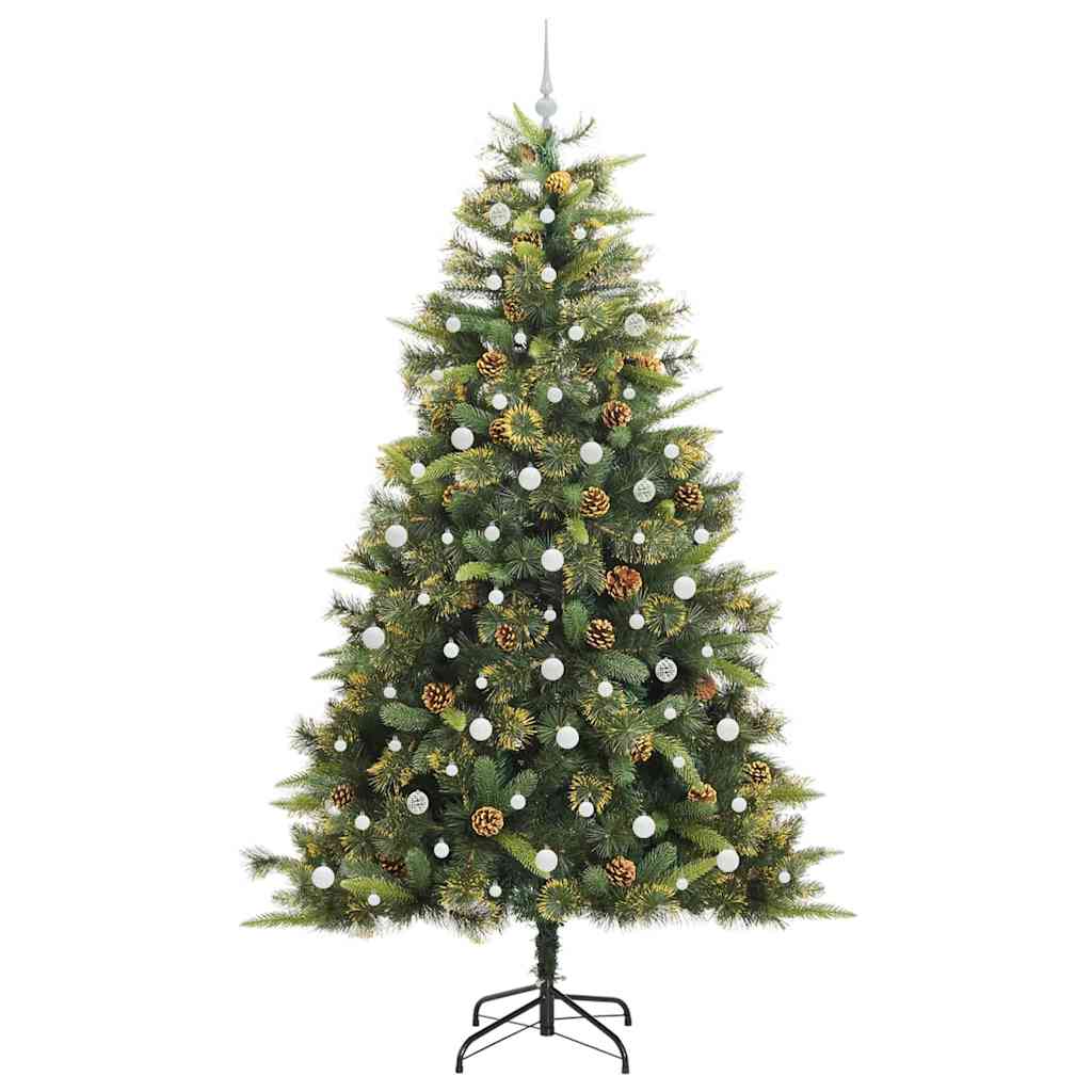Künstlicher Klapp-Weihnachtsbaum mit Tannenzapfen Grün 240 cm