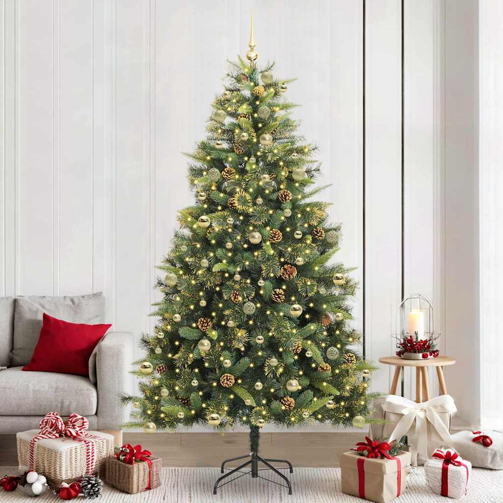 Künstlicher Klapp-Weihnachtsbaum mit Tannenzapfen Grün 240 cm