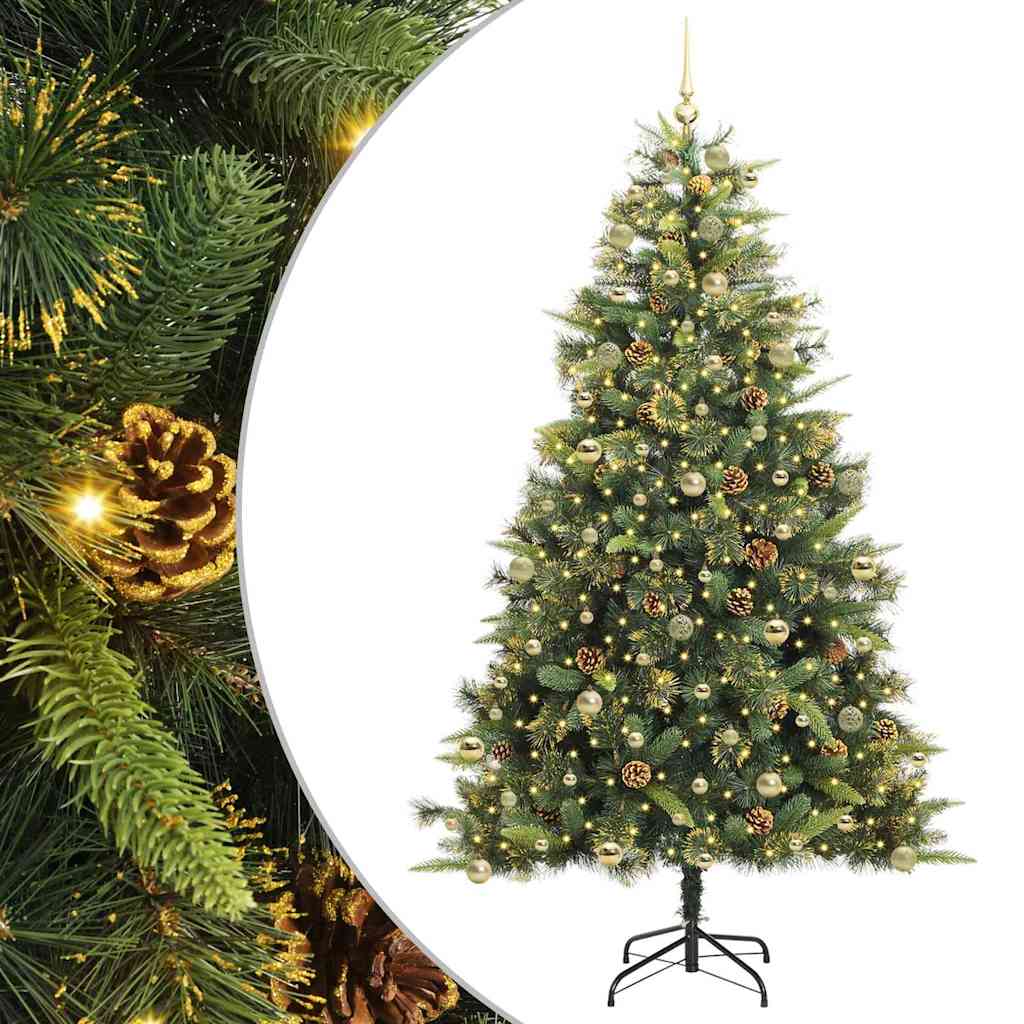 Künstlicher Klapp-Weihnachtsbaum mit Tannenzapfen Grün 240 cm