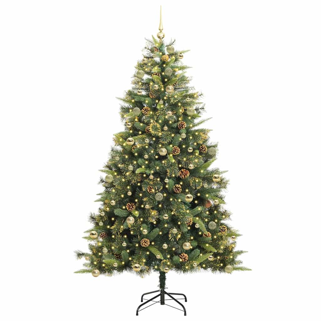 Künstlicher Klapp-Weihnachtsbaum mit Tannenzapfen Grün 240 cm