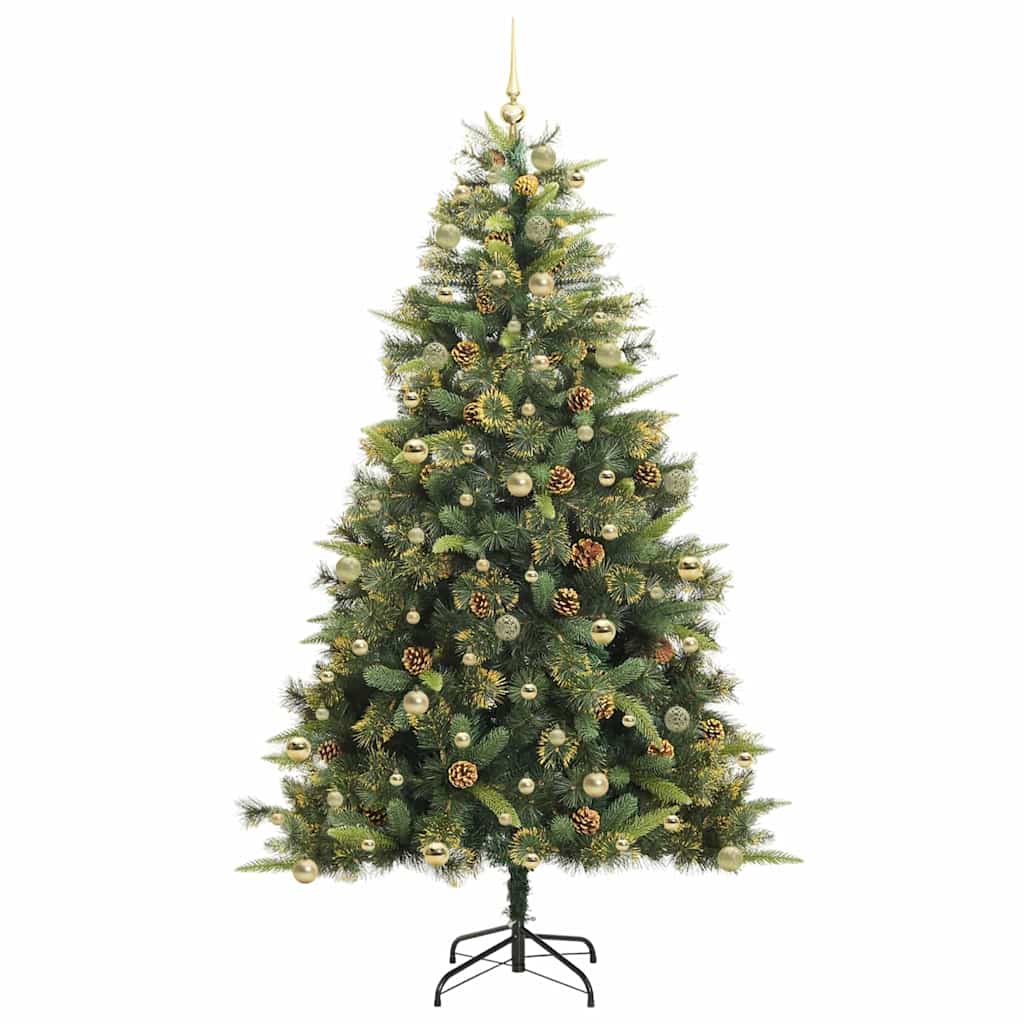 Künstlicher Klapp-Weihnachtsbaum mit Tannenzapfen Grün 240 cm