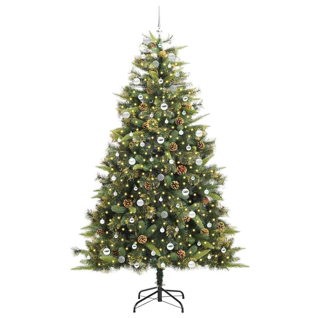 Künstlicher Klapp-Weihnachtsbaum mit Tannenzapfen Grün 240 cm