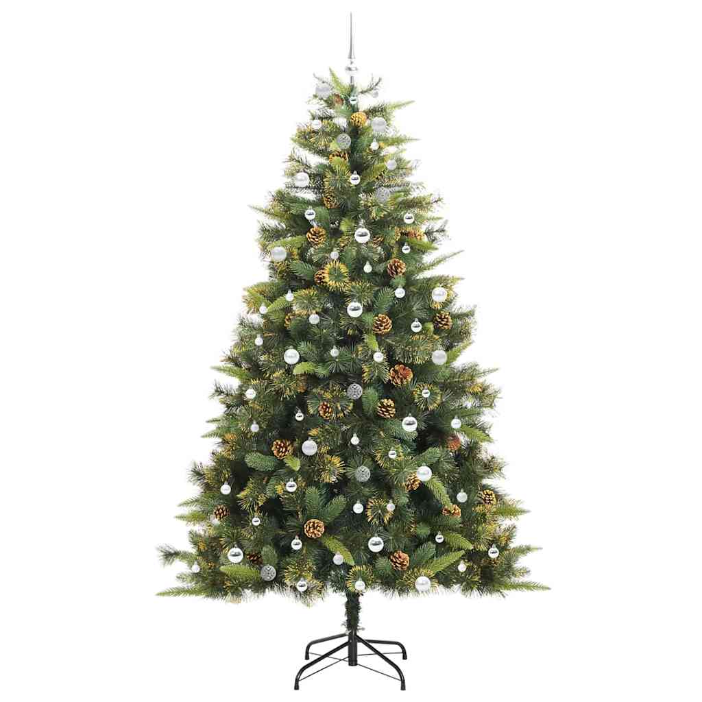 Künstlicher Klapp-Weihnachtsbaum mit Tannenzapfen Grün 240 cm