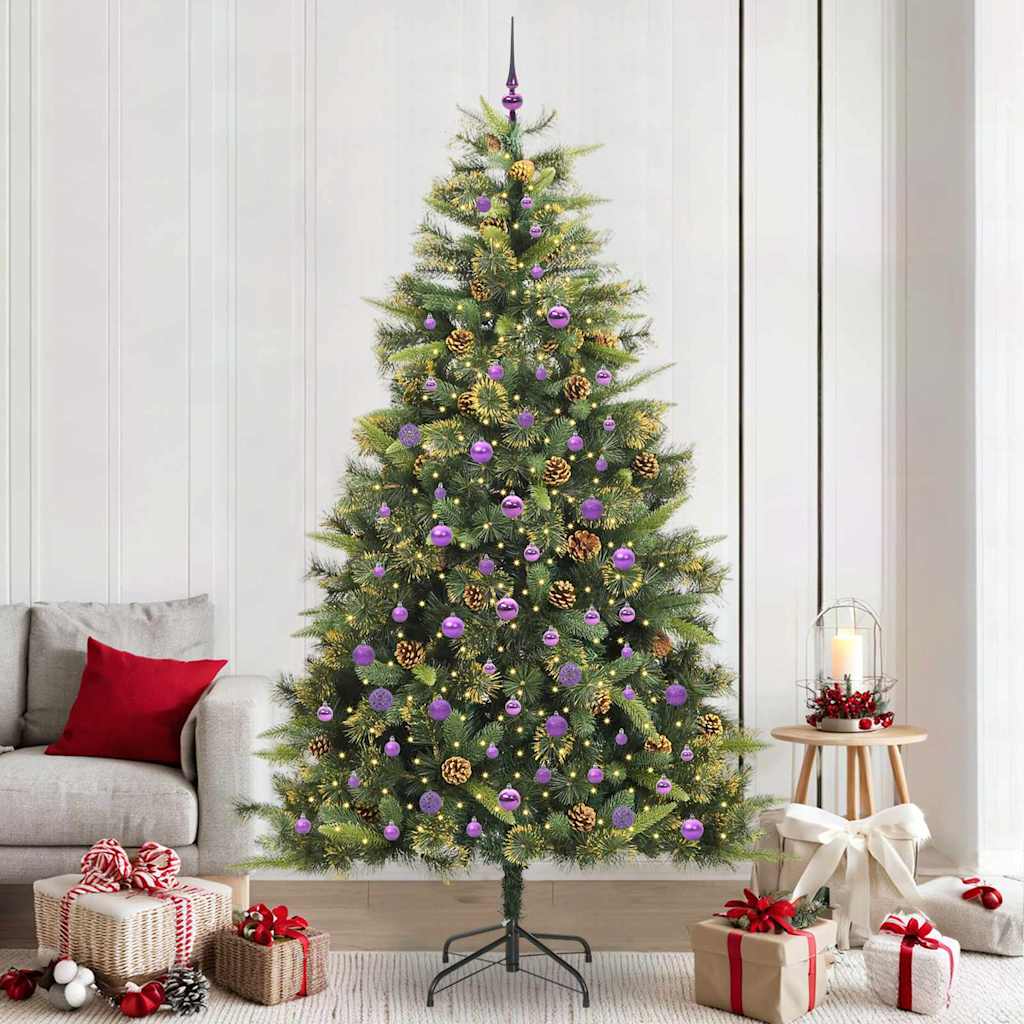 Künstlicher Klapp-Weihnachtsbaum mit Tannenzapfen Grün 240 cm