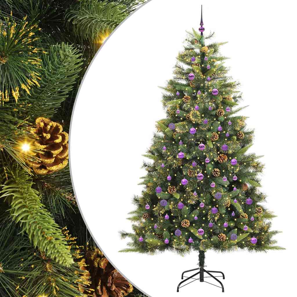 Künstlicher Klapp-Weihnachtsbaum mit Tannenzapfen Grün 240 cm