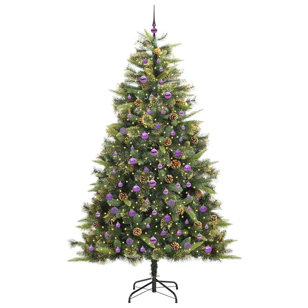 Künstlicher Klapp-Weihnachtsbaum mit Tannenzapfen Grün 240 cm