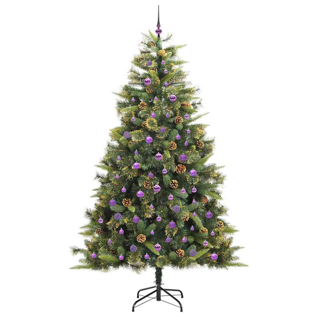 Künstlicher Klapp-Weihnachtsbaum mit Tannenzapfen Grün 240 cm