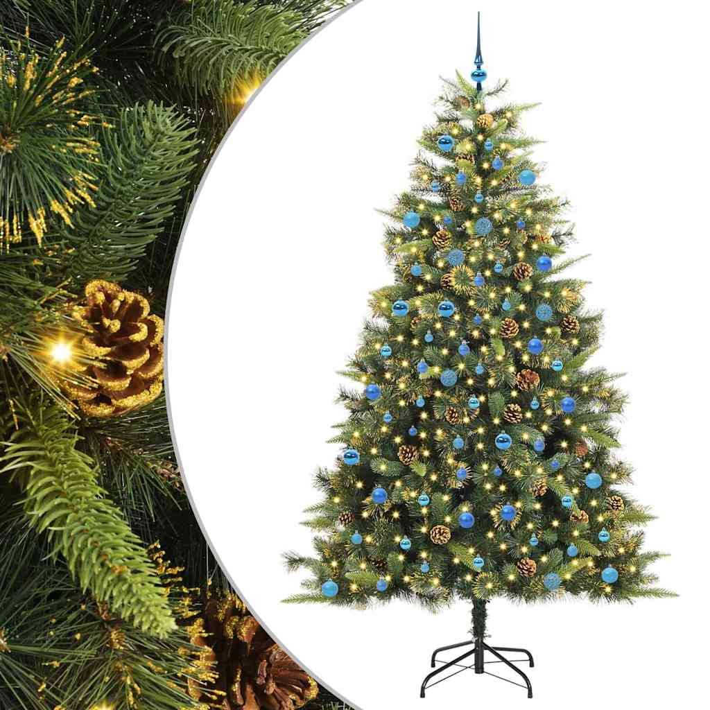 Künstlicher Klapp-Weihnachtsbaum mit Tannenzapfen Grün 240 cm