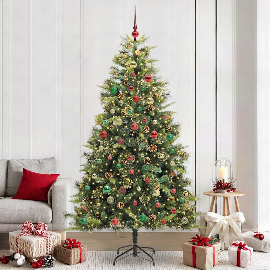 Künstlicher Klapp-Weihnachtsbaum mit Tannenzapfen Grün 240 cm