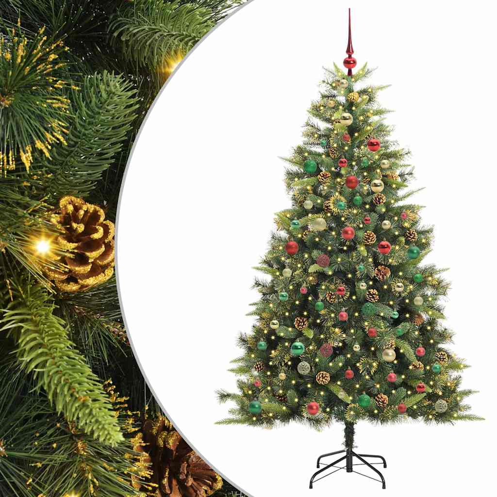 Künstlicher Klapp-Weihnachtsbaum mit Tannenzapfen Grün 240 cm