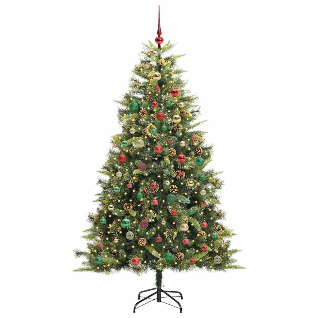Künstlicher Klapp-Weihnachtsbaum mit Tannenzapfen Grün 240 cm