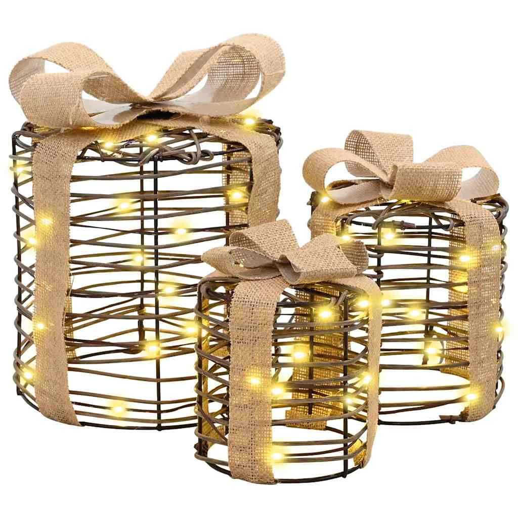 Geschenkbox Dekoration 3 pcs Warmweiß 20 x 20 x 20 cm Rattan