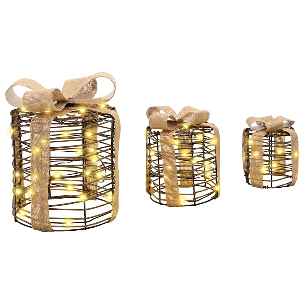 Geschenkbox Dekoration 3 pcs Warmweiß 20 x 20 x 20 cm Rattan
