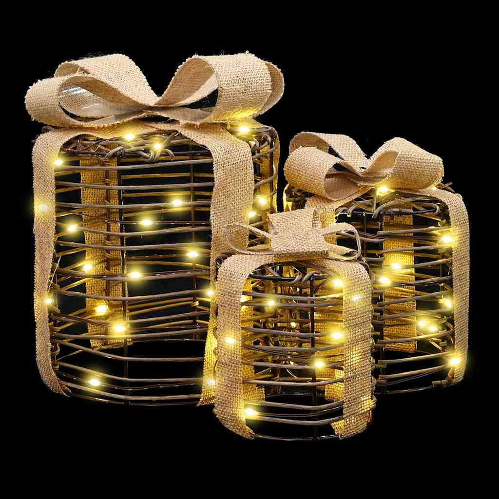 Geschenkbox Dekoration 3 pcs Warmweiß 20 x 20 x 20 cm Rattan
