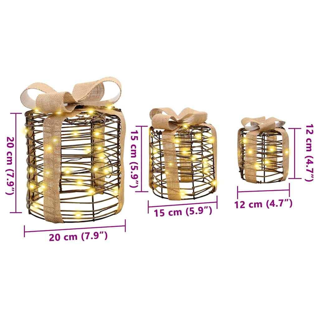 Geschenkbox Dekoration 3 pcs Warmweiß 20 x 20 x 20 cm Rattan