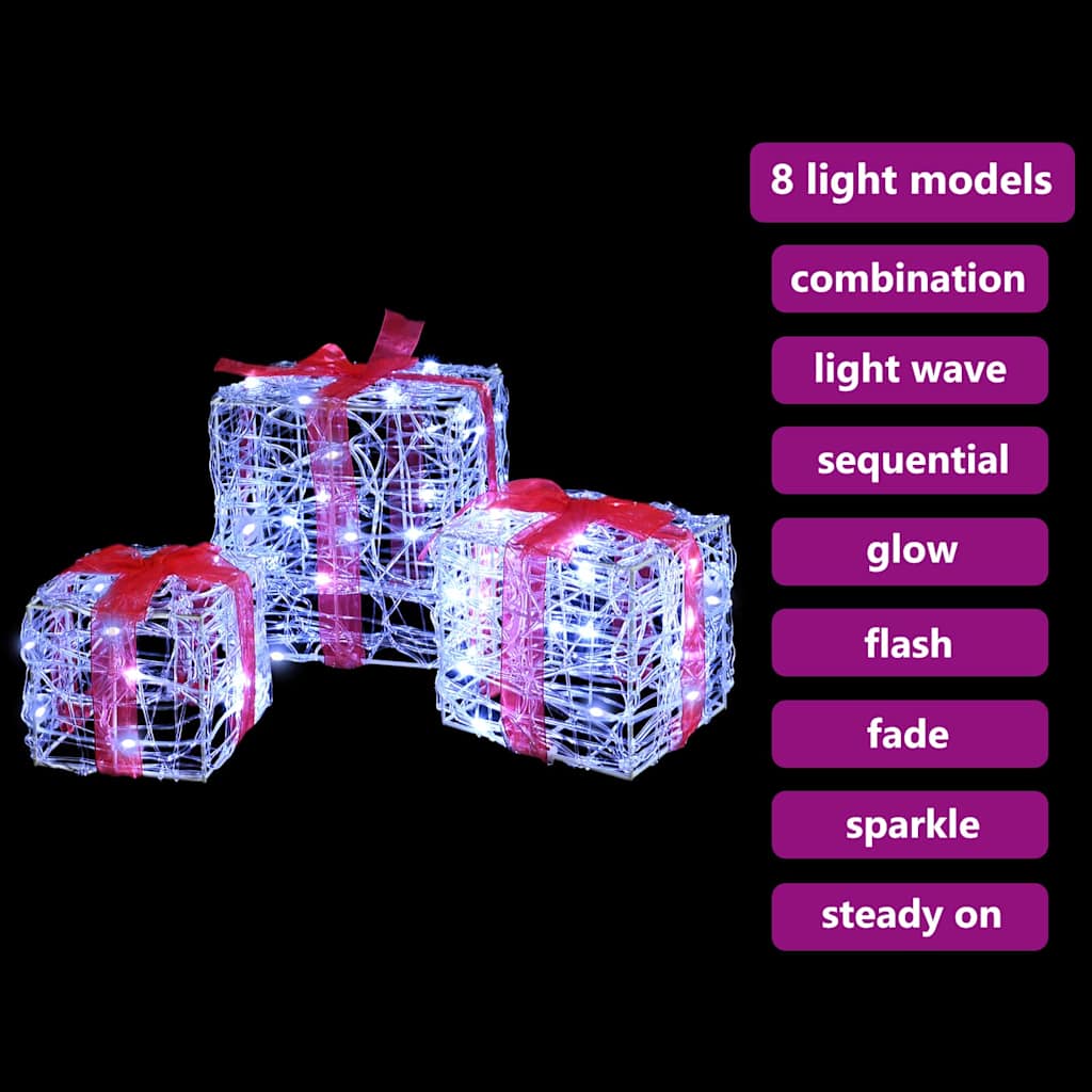 Geschenkbox mit 60 LEDs 3 pcs Kaltweiß 20 x 20 x 20 cm Acryl