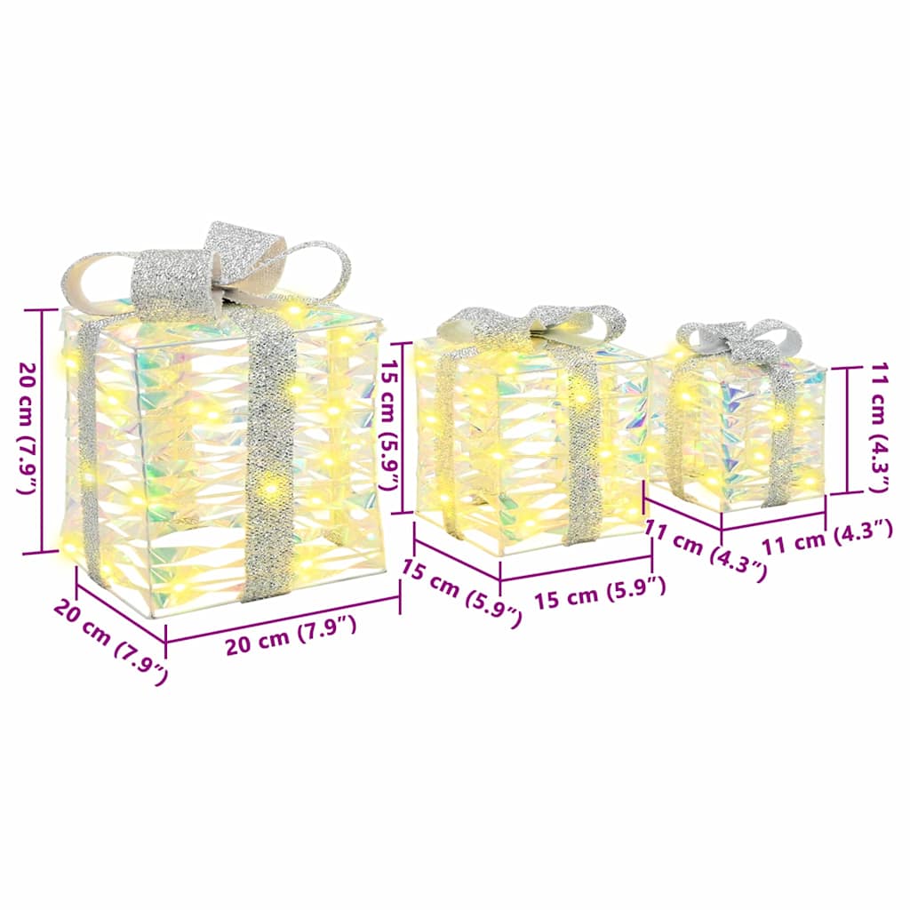 Geschenkbox mit 60 LEDs 3 pcs Warmweiß 20 x 20 x 20 cm PET