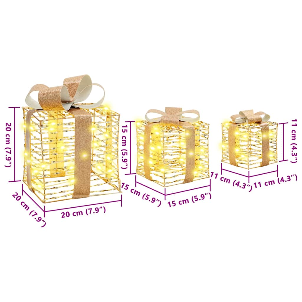 Geschenkbox mit 60 LEDs 3 pcs Warmweiß 20 x 20 x 20 cm PET