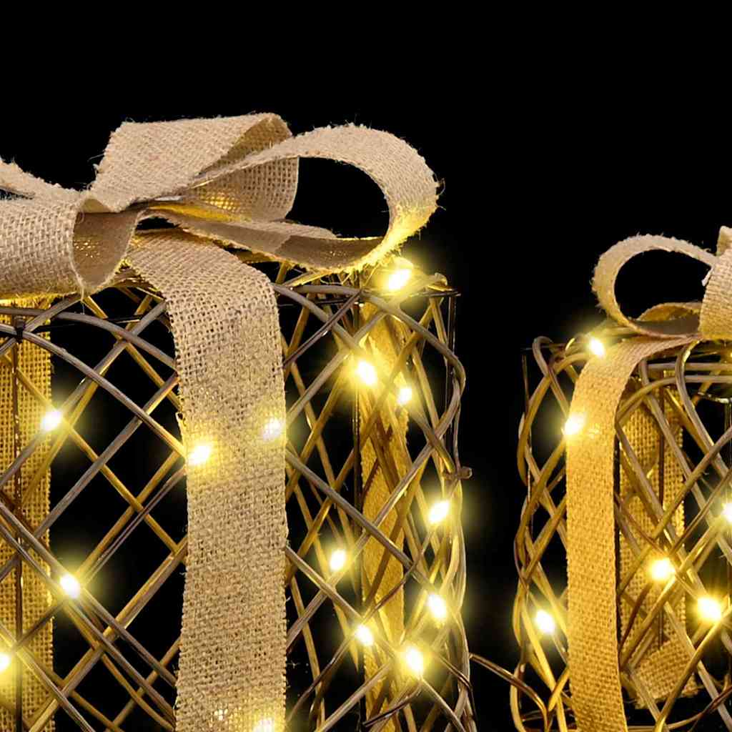 Geschenkbox mit 60 LEDs 3 pcs Warmweiß 20 x 20 x 20 cm Rattan