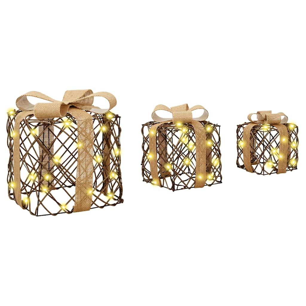 Geschenkbox mit 60 LEDs 3 pcs Warmweiß 20 x 20 x 20 cm Rattan