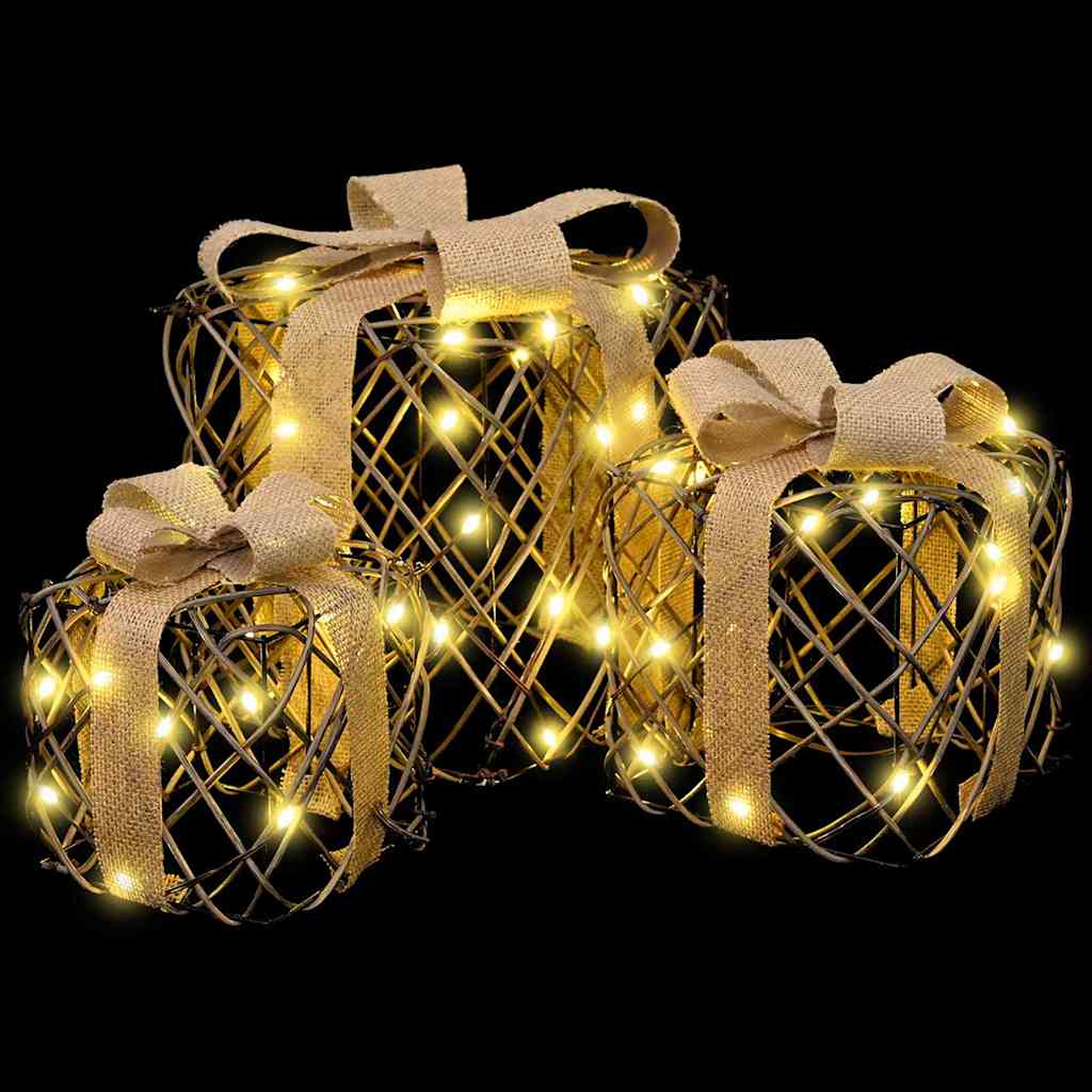 Geschenkbox mit 60 LEDs 3 pcs Warmweiß 20 x 20 x 20 cm Rattan